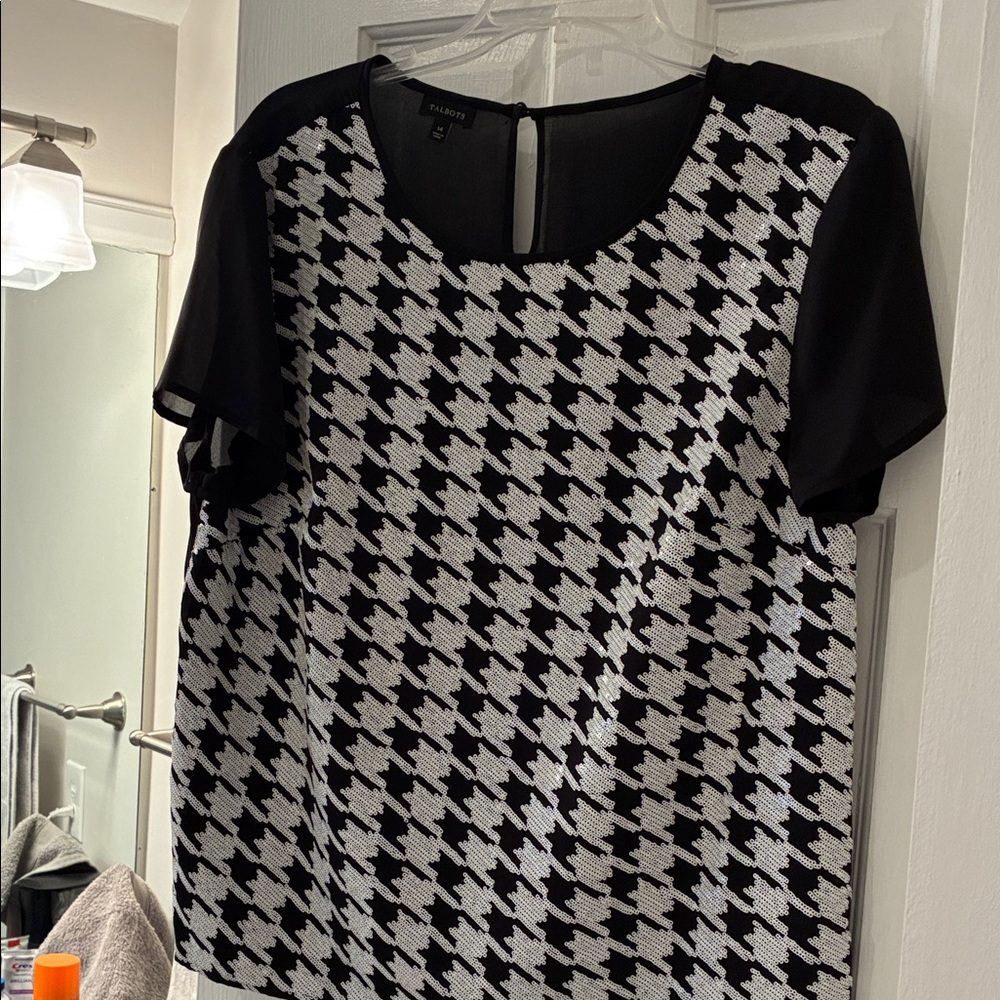 Talbots Black and White Houndstooth Blouse